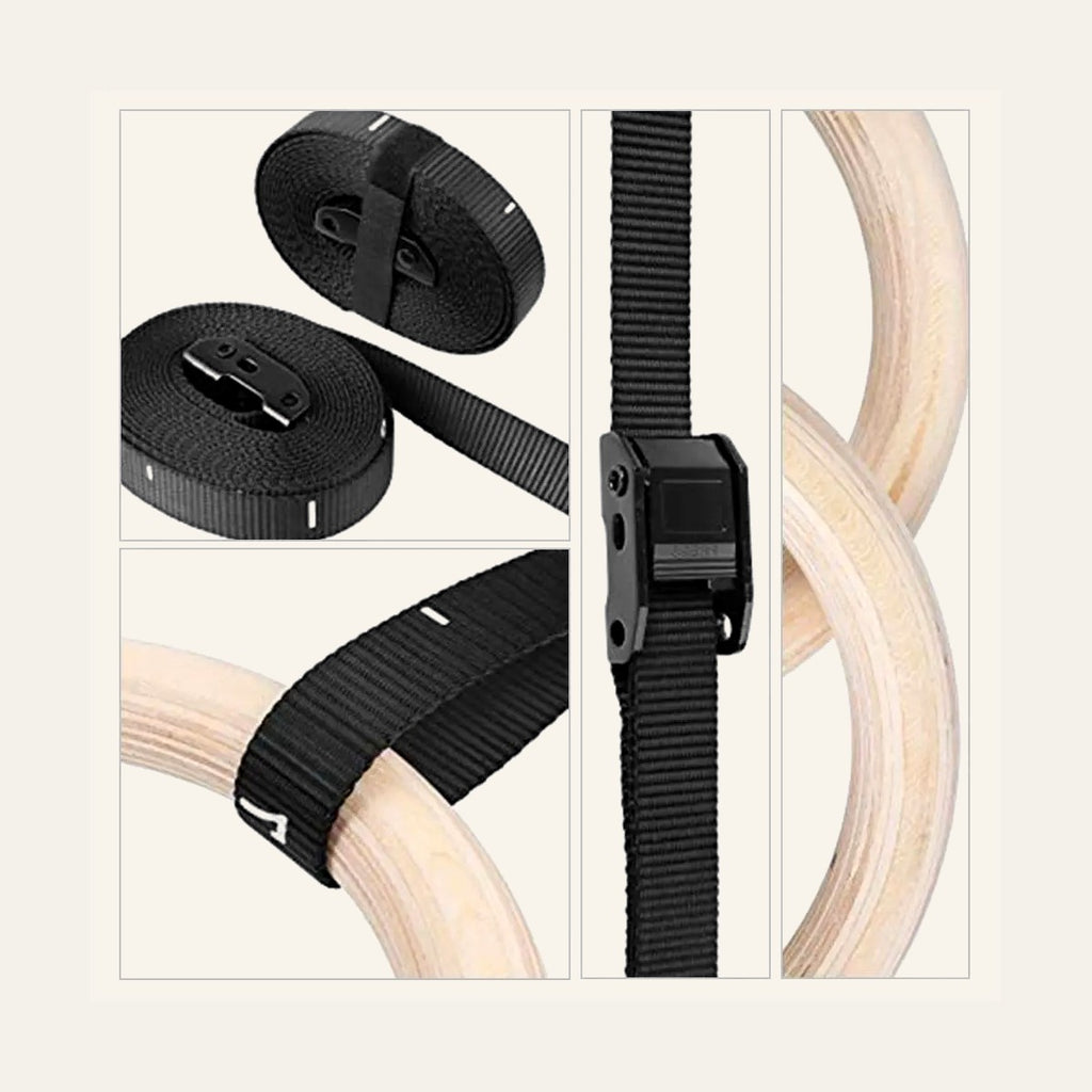 Sangles noires avec boucle acier à came des anneaux de gymnastique